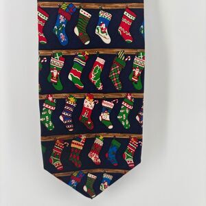 Alynn Christmas Necktie Silk Navy Stockings Holiday Tie USA